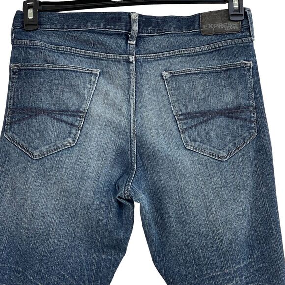 Express SZ 34x34 Alec Super Skinny Jeans Whiskered Pockets Mid-Rise Distressed - Picture 6 of 10